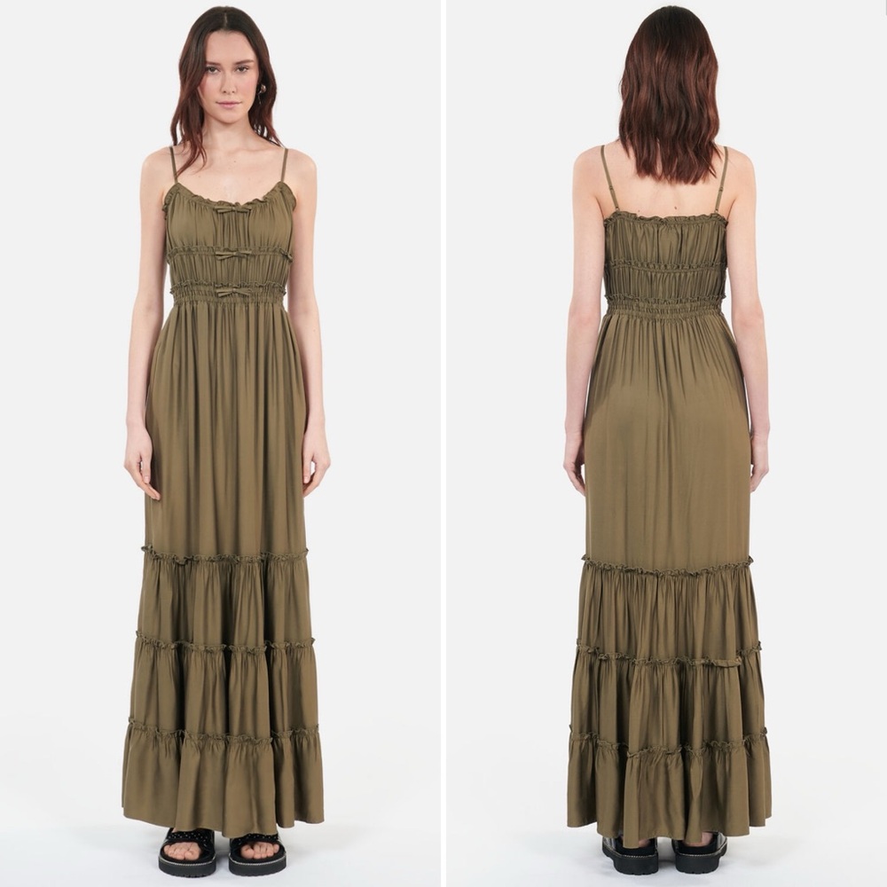 The Kooples Long Green Kaki Maxi Dress w Bows - Kooples Size Size 1 - US Small - Picture 1 of 6
